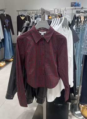 UR国内代购2025秋季女装休闲撞色格纹棉质短款开襟衬衫UYL250165