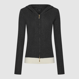 UR国内代购2026春季女装时尚都市撞色拼接连帽针织毛衣UWG960029