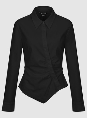 UR国内代购2026春季女气质斜襟抽褶不规则下摆开襟衬衫UWM260039