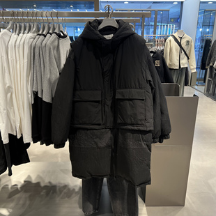 UR国内代购2025冬季男装时尚潮流设计感拼接连帽羽绒服UUV150027