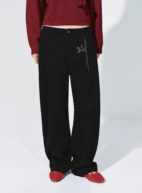 UR国内代购2025冬季女装潮流飞马绳结挂饰插袋弯刀裤UYV660003