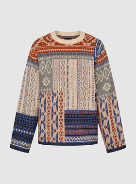 UR国内代购2025秋季男装休闲时尚民族风图案肌理针织衫UML950040