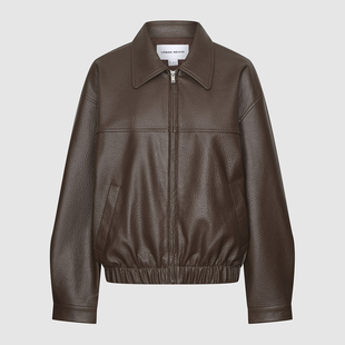 UR国内代购2025冬季女装休闲荔枝纹PU翻领拉链外套UYY160001