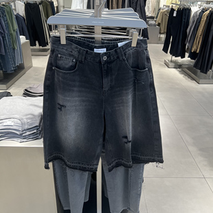 UR国内代购2025春季男装潮流洗水磨破运动系列牛仔短裤UMV850030