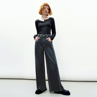 UR国内代购2026春季新款女装丹宁回潮复古腰带牛仔长裤UYV850111