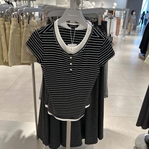 UR国内代购2026夏季女装撞色假两件条纹半开襟短袖T恤UWM460139