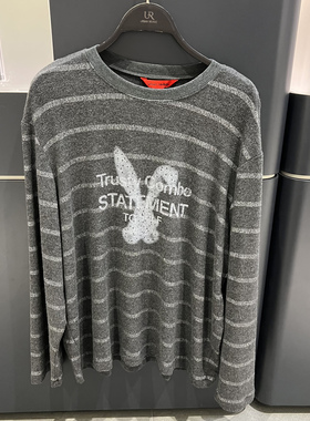 UR国内代购2025冬季女装时尚休闲撞色条纹图案长袖T恤UYV450271