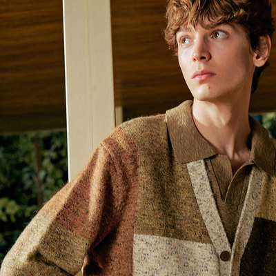 UR国内代购2025冬季男装休闲复古撞色V领口袋针织开衫UML950031