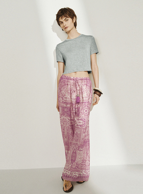 UR国内代购2025夏季女装休闲度假风超宽松印花阔腿裤UWH650030