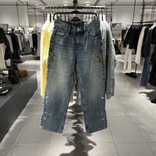 UR国内代购2026春季男装时尚做旧水洗刺绣棉质牛仔长裤UMF860009