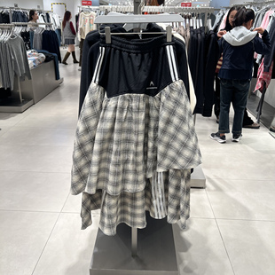 UR国内代购2026春季女装潮流女装松紧腰拼接格纹半身裙UYN560001