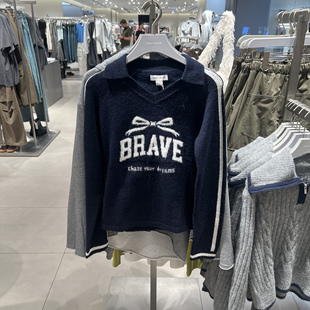 2025秋季 针织衫 女装 修身 UYY950134 休闲撞色字母长袖 UR国内代购