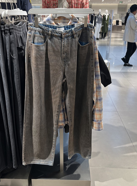 UR国内代购2025春季男装潮流做旧图案废土风牛仔长裤UMV850015