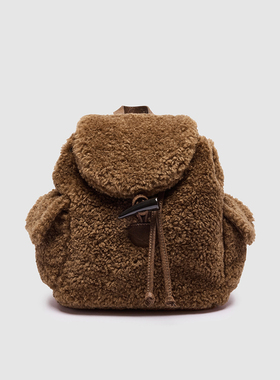 UR国内代购2025秋季女士休闲复古毛绒羊角扣抽绳背包UAYB50184