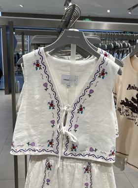 UR国内代购2025春季女装休闲波嬉风撞色刺绣系带V领马甲UYL150014