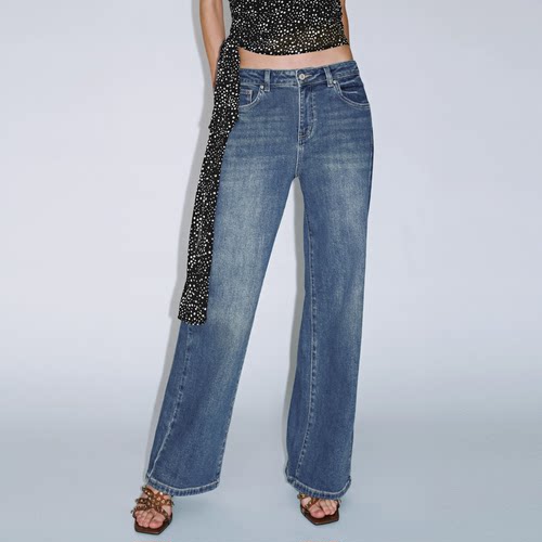 UR国内代购2025冬季女装丹宁回潮复古水洗阔腿牛仔长裤UWM850209