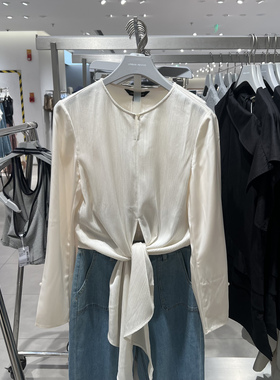 UR国内代购2025秋季女装简约气质优雅飘带长袖罩衫衬衫ULU250004