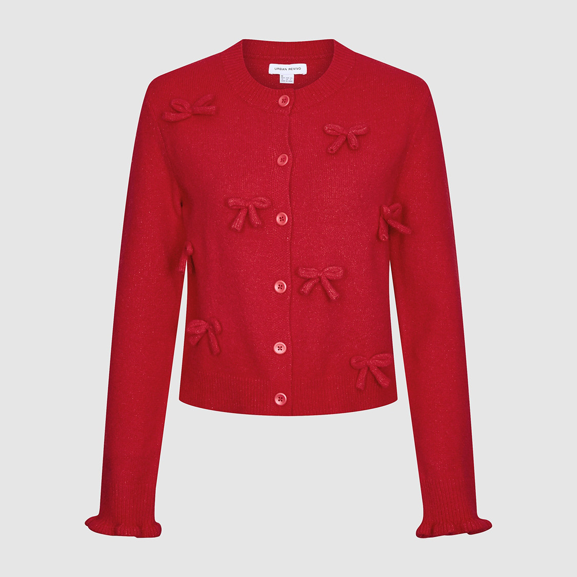 UR国内代购2026春季女装休闲立体蝴蝶结荷叶边针织开衫UYY960008,女装/女士精品,毛针织衫,淘宝优惠券,粉丝福利购,淘宝优惠卷