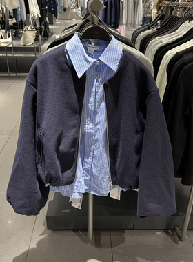 UR国内代购2025冬季女装拼接条纹假两件呢料外套UYY150091/150090