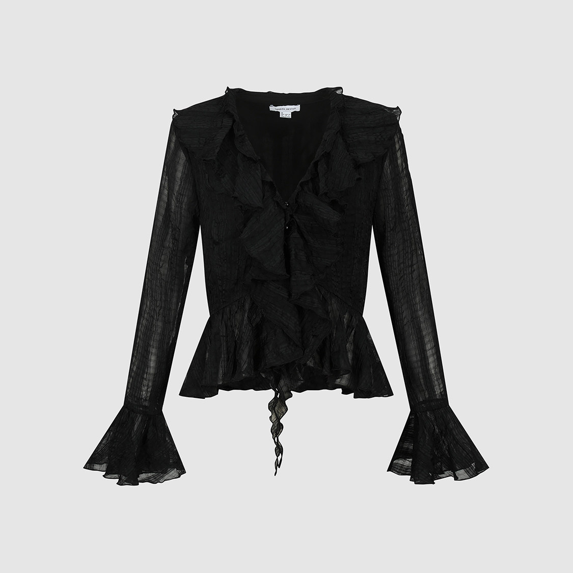 UR国内代购2025秋季女装潮流荷叶边收腰半透视开襟衬衫UYV250054