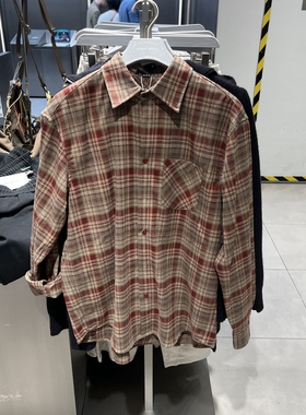 UR国内代购2025冬季男装琥珀流光风格纹超宽松开襟衬衫UMF250095