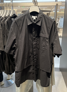 UR国内代购2025秋季男装潮流工装字母刺绣宽松开襟衬衫UUV250023