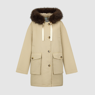 UR国内代购2025冬季女装琥珀流光风毛绒连帽抽绳羽绒服UYL150102