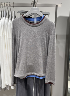 UR国内代购2025秋季女装休闲假两件撞色拼接圆领T恤UWU450028