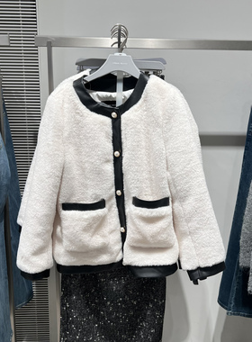 UR国内代购2025冬季女装时尚魅力小香撞色拼接毛绒外套UWG150176