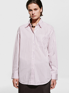 UR国内代购2025冬季女装都市简约撞色细条纹开襟衬衫UWU250031