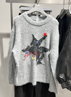 UR国内代购2025冬季女装潮流撞色飞马字母提花针织衫UYV960003