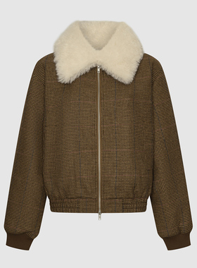 UR国内代购2025秋季女装琥珀流光风拼接毛领拉链外套UWG150134