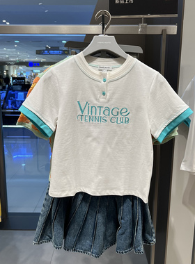 UR国内代购2025夏季女装时尚撞色拼接字母刺绣短袖T恤UIU450016