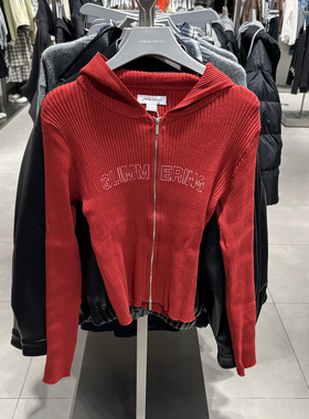 UR国内代购2025冬季女装潮流字母印花连帽短款针织开衫UYV950116