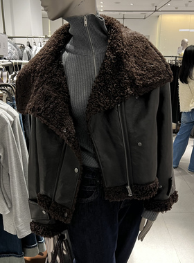 UR国内代购2025冬季女装时尚潮流潮流毛绒PU拼接外套UWJ150088