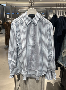 UR国内代购2025夏季女装休闲风撞色条纹长袖开襟衬衫UWM250050