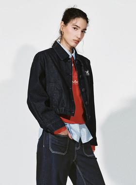 UR国内代购2025冬季女装都市翻领刺绣棉质短款牛仔外套UYU860010