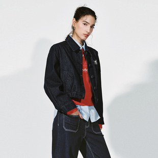 都市翻领刺绣棉质短款 女装 牛仔外套UYU860010 2025冬季 UR国内代购