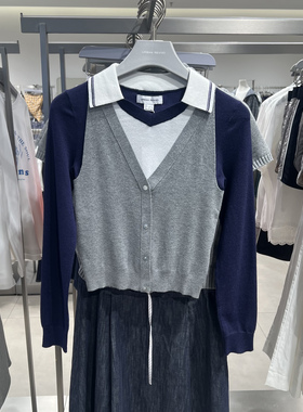 UR国内代购2025秋季女装休闲学院风撞色假两件针织衫UYL950224