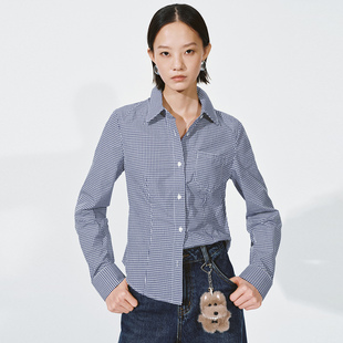 UR国内代购2025冬季女装休闲撞色格纹棉质短款开襟衬衫UYY260003