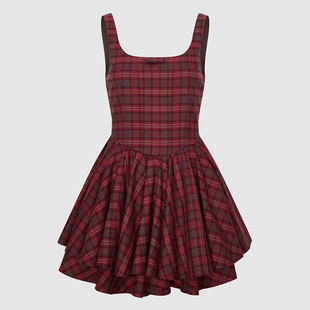 UR国内代购2026春季女都市复古格纹蝴蝶结双层摆连衣裙UYU760001