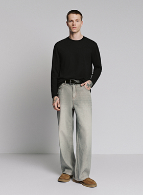 UR国内代购2025冬季男装慵懒休闲风格雷系棉质长袖T恤UMB450040