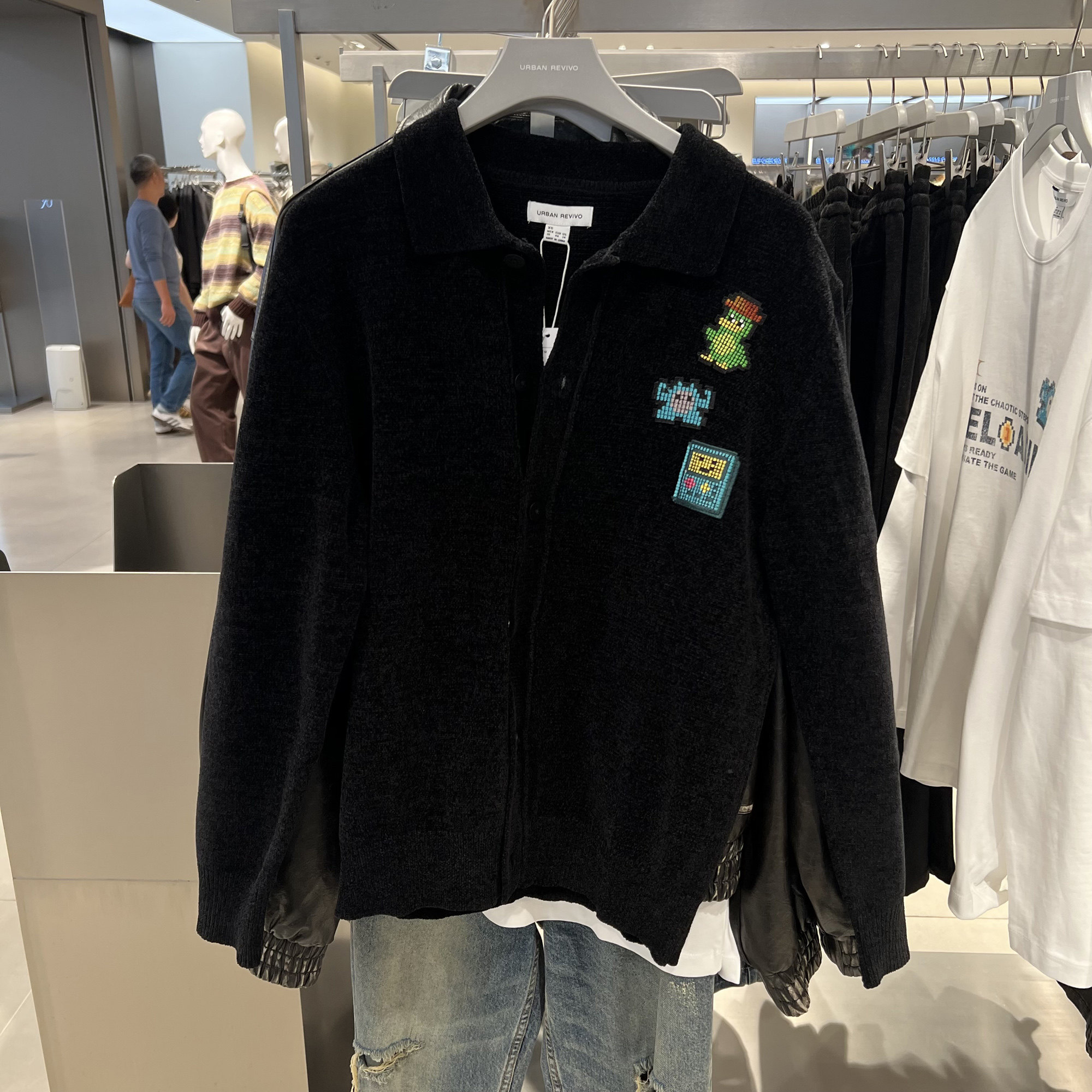 UR国内代购2025冬季男装趣味休闲马赛克图案针织开衫UUV950005