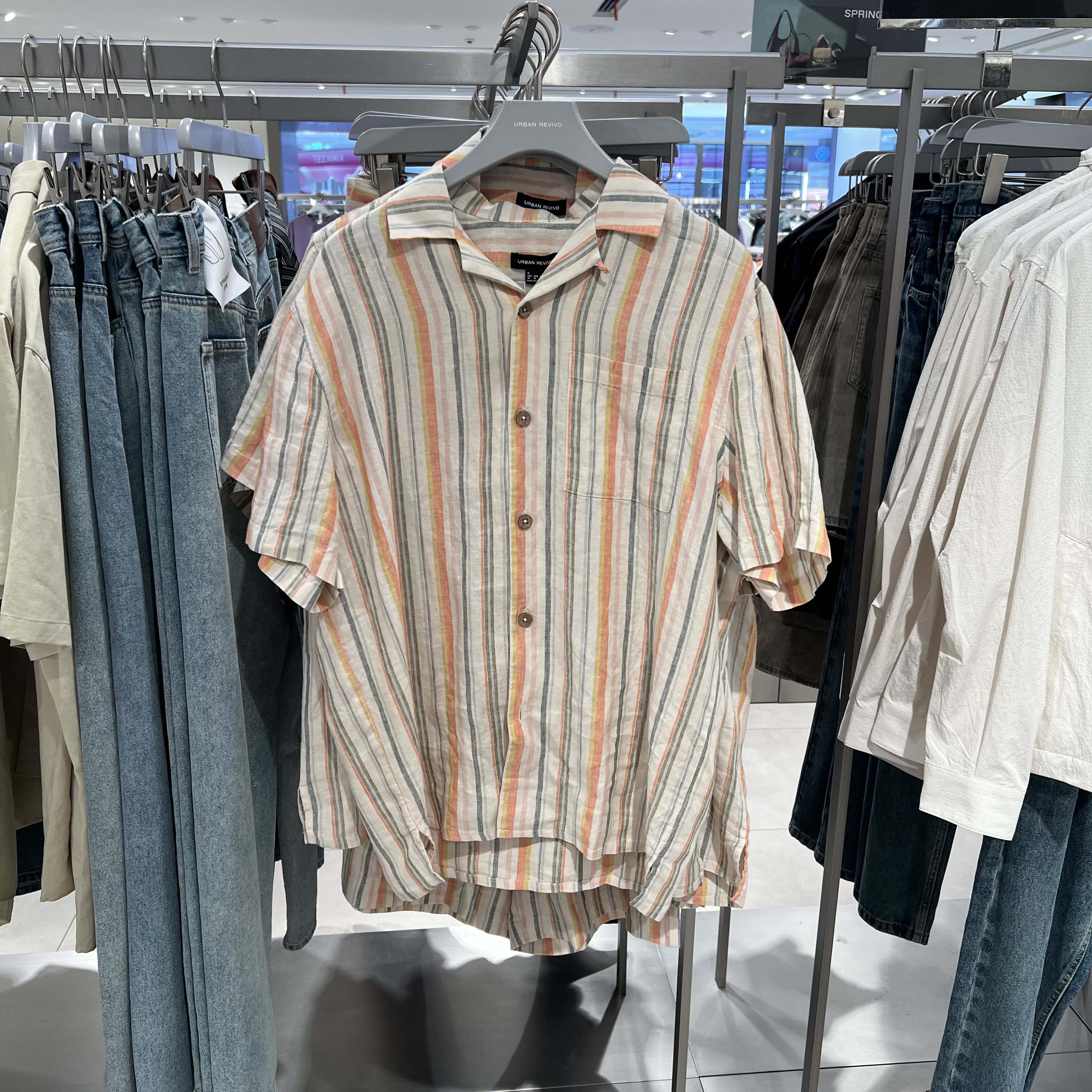 UR国内代购2026夏季男装休闲松弛撞色条纹亚麻开襟衬衫UML260048