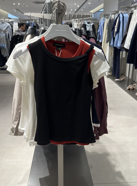 UR国内代购2025秋季女设计感撞色扭结短款修身无袖背心ULU450005