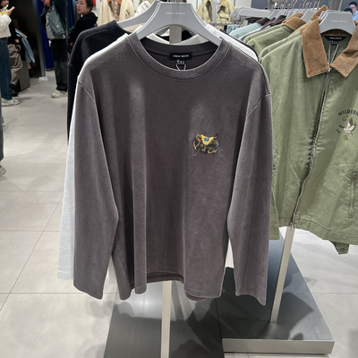 UR国内代购2026春季男装休闲复古趣味刺绣长袖圆领T恤UML460012