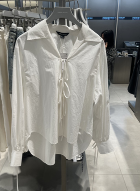 UR国内代购2025夏季女装通勤百搭多系带长袖开襟衬衫UWG250104