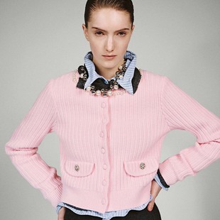 魅力珍珠饰坑条钻扣针织开衫 女装 UWG950292 2025冬季 UR国内代购