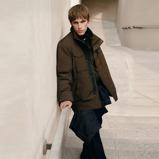 UR国内代购2025冬季男装琥珀流光风立领多口袋羽绒服UMT150009