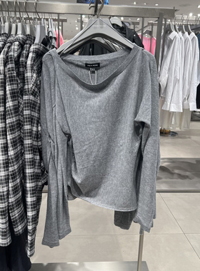 UR国内代购2025秋季女装时尚潮流亮片褶皱斜肩领针织衫UWJ950111